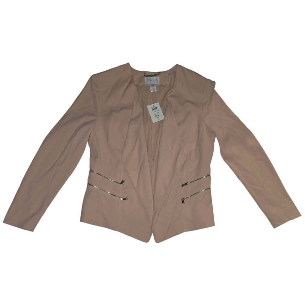 NWT VTG Women's Cache Blazer, SZ 14, Blush Pink Gold Zipper Detail